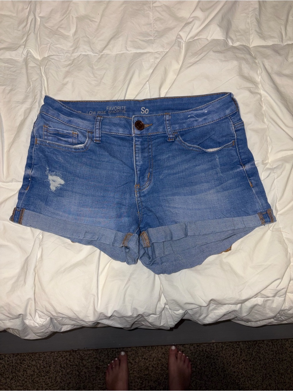 SO Medium Blue Distressed Cuffed Denim Shorts